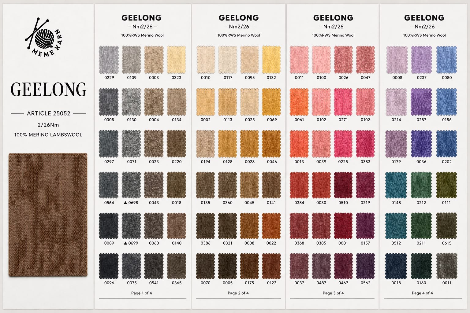 Memeyarn mill shade card